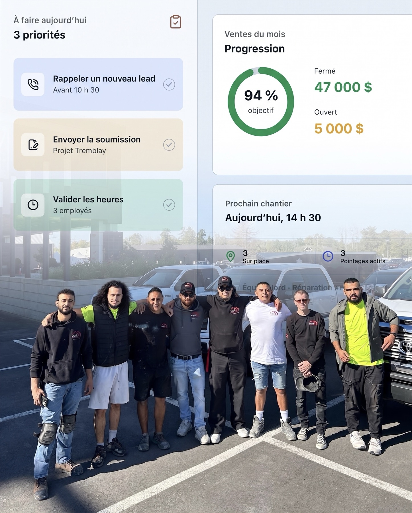 L’équipe Easy Construction devant une vue d’ensemble Fondation Flow